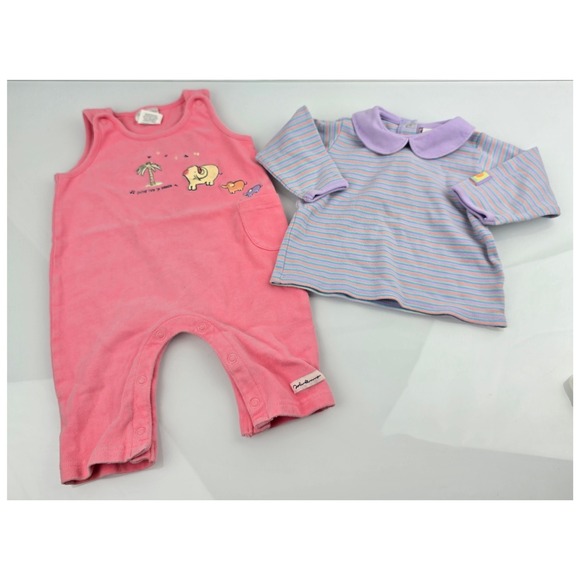 Vintage Carters Y2K Baby Girl Clothes John Lennon Pink Overalls Set Elephant 3-6 - Picture 2 of 5